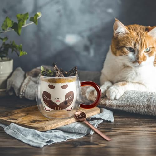 ecooe Katzen Tasse Süße Doppelwandige Gläser 280ml Latte Macchiato Gläser Cappuccino Tassen Katze Kaffeetasse Doppelwandig Kaffeeglas… – Ansicht 5