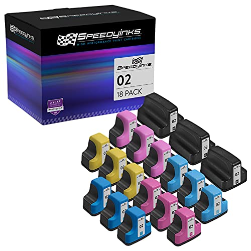 Speedyinks Remanufactured Replacements For Hp 02 Ink Cartridges With Smart Chip (3 Black, 3 Cyan, 3 Magenta, 3 Yellow, 3 Light Cyan, 3 Light Magenta, 18-Pack) Photosmart C5180 C6180 C6280 C7250 C7280 #TOP8