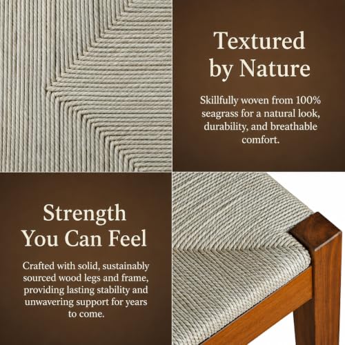 46-Inch Acacia Wood Bench with Natural Seagrass Woven Seat, Indoor Bench by AV CONNECT - Used condition - Image 7