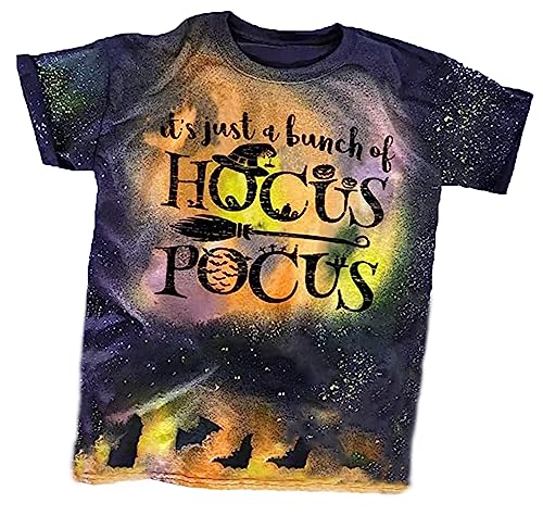 Toddler Girls Boys Halloween Bleached Shirt Hocus Pocus T-Shirt Funny Letter Print Short Sleeve Tee Fall Holiday Tops