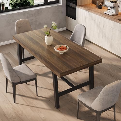 Garvee 63" 6 Person Dining Table, Industrial Kitchen Table, Brown