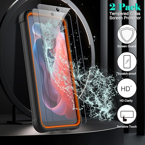 Leptech for Motorola Moto G Play 2024 Case with 2 Pack Tempered Glass Screen Protector, [Holster Series] Belt Clip Hard Tough Heavy Duty Rugged Shockproof Protective Cell Phone Case (Black Orange) by Leptech - Used condition - Image 9