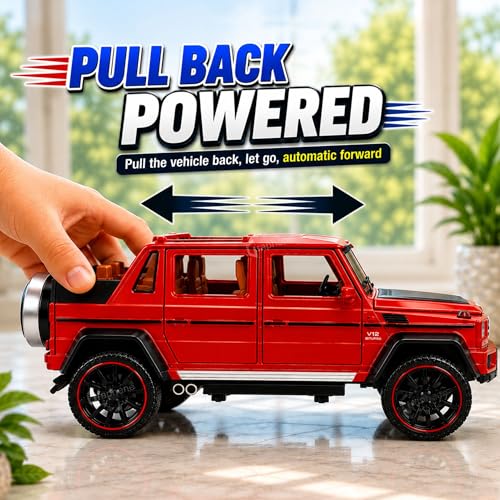 Image of GRAPHENE 1:22 Scale Die-Cast SUV Toy Car Pull Back Miniature Alloy Model with Openable Doors Lights & Music Realistic Friction Red Car Gift for Boys Girls & Kids (Ages 2+)