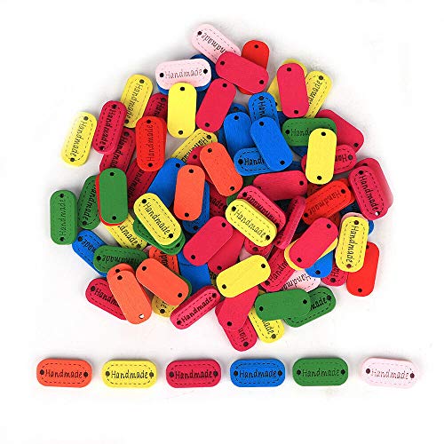 Hongma 50pcs Color Random Wood Handmade Tags Button with 2 Holes for Crafts Sewing Clothing Decoration