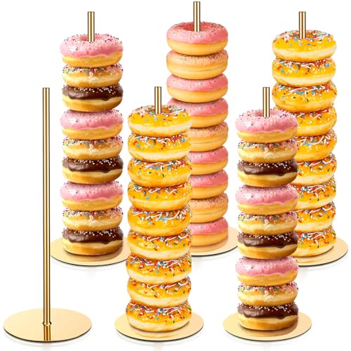 Otoolling 6 Pcs Metal Donut Display Stand Tower Bagel Holder Cake Stand Dessert Table Doughnut Holder Display Tower for Birthday Wedding Party and Donut Themed Party Decorations (Gold)