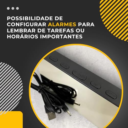 Relógio LED Digital de Mesa Com Espelho – Visor 12/24 Horas e Temperatura - Relógio Eletrônico de Me