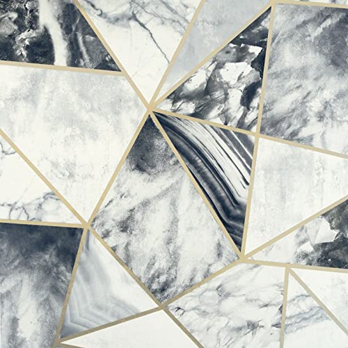 SOPHIE LAURENCE Geometric Fragments Navy Blue Marble Wallpaper (Charcoal White)