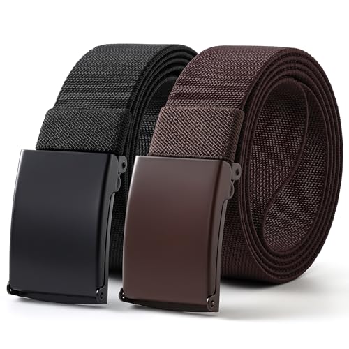 Image of Mile High Life Stretch Canvas Belt for Men, Golf Casual Elastic Web Belt, Top Military Buckle, Adjustable Cut to Fit