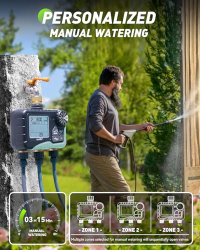 image for RAINPOINT 3 Zone Water Timer with Brass Inlet and Outlet, 3 Custom Wat