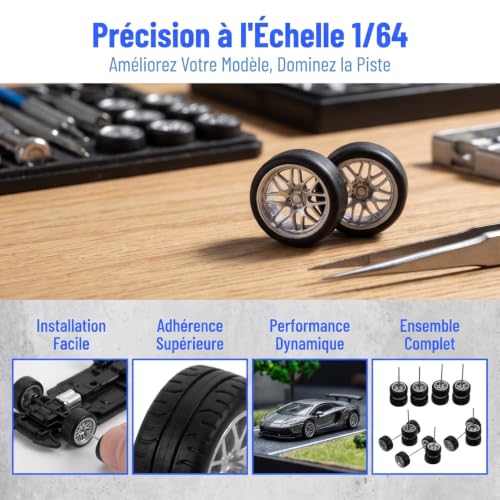 Lurrose Roues Voiture Miniature 1/64 Pneus Caoutchouc Modèle Réduit – vue 4