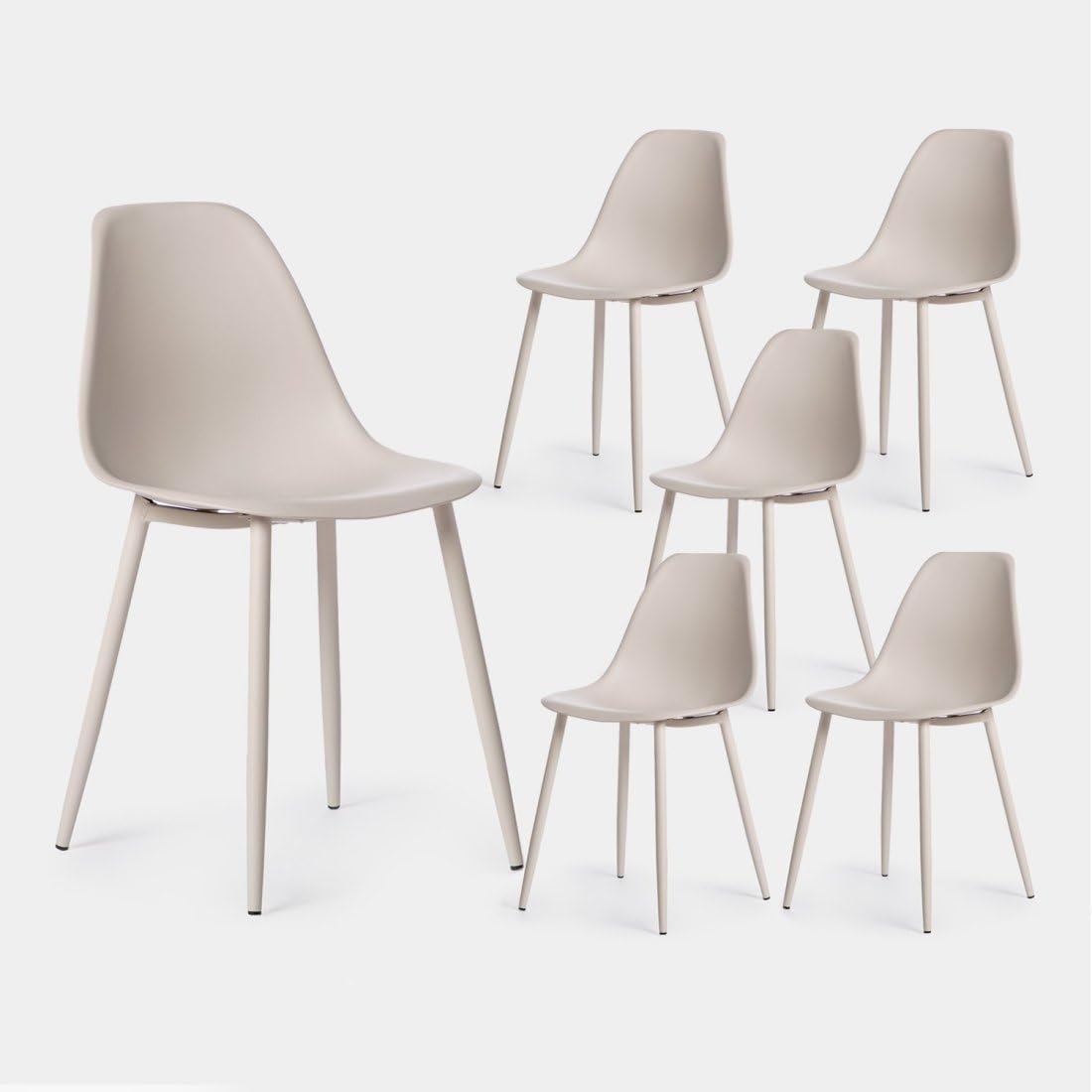 KLAST Pack de 6 sillas de Comedor Nina en Polipropileno Beige, Ligeras y funcionales, aptas para Exteriores, con Alta Durabilidad y fácil Mantenimiento