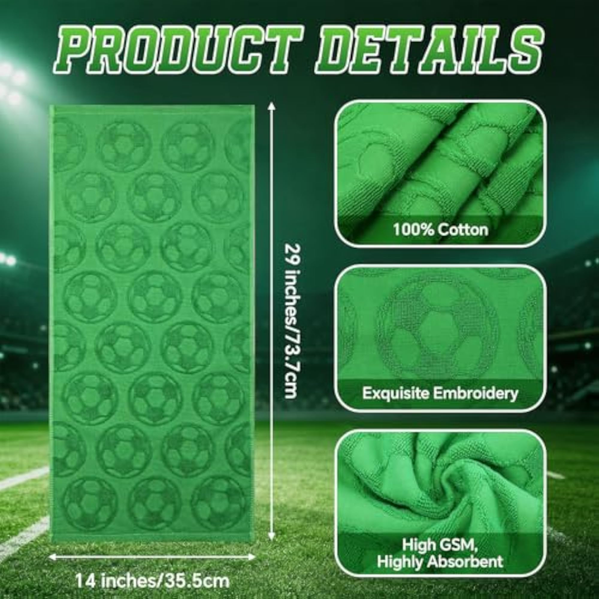 3 Pack Soccer Hand Towels, 100% Cotton