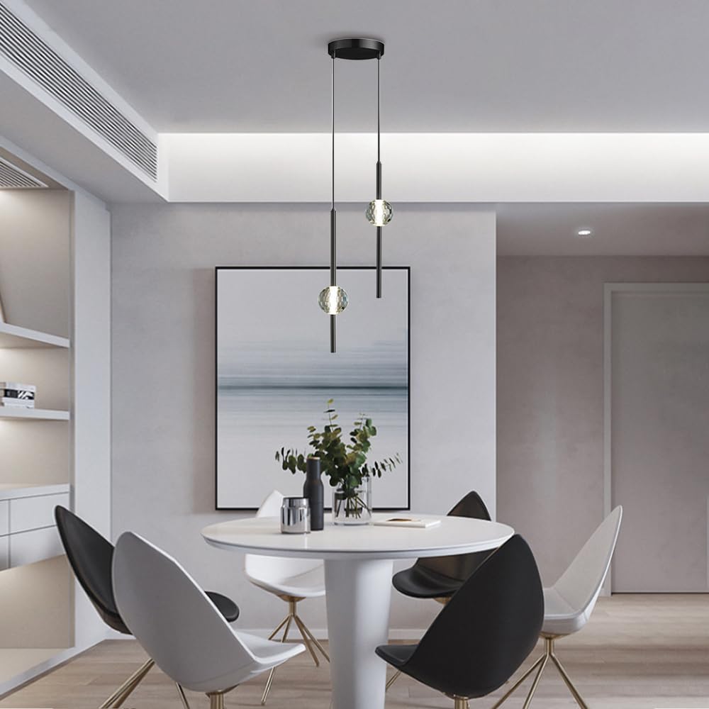 2-punktowy zestaw świateł Wisząca oprawa sufitowa Kryształowa lampa wisząca LED Mosiężna lampa wyspowa Tryb 3 kolorów Lampy wiszące Salon Sypialnia Lampy wiszące w stylu Art Deco LWX
