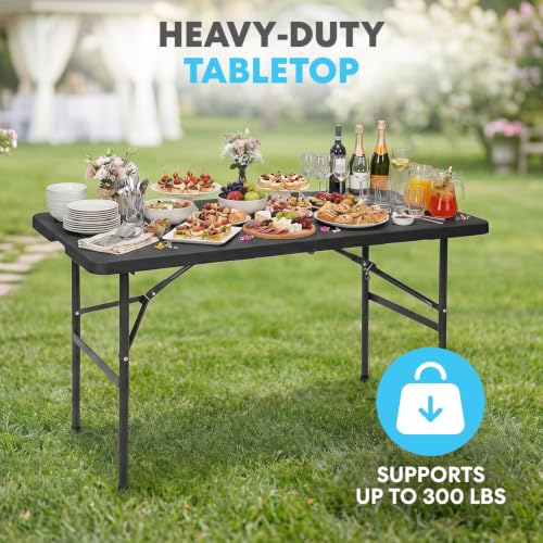 Image of SIMPLI-MAGIC Black Foldable Table (4FT), 2-Pack Indoor /Outdoor Folding Utility Tables with Carry Handle for Parties, Events, Crafts, and Picnics