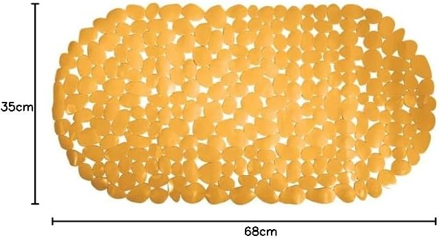MSV - Tappetino da bagno in PVC con ciottoli - PVC 100% senza ftalati - 68 x 35 cm - Zafferano - Superficie antiscivolo per sicurezza e comfort - Facile da pulire
