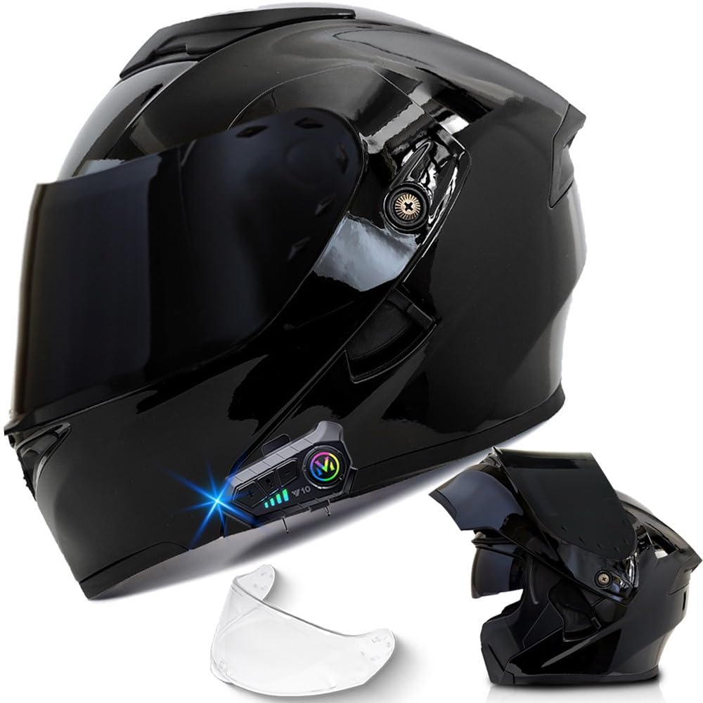 Bluetooth Modular Motorbike Helmet, Flip Up Full Face ECE Approved, Helmet Motorbike Adult, High Strength Shell Motorcycle Helmet, with Double Visor, Adult Men and Women, 55~64CM