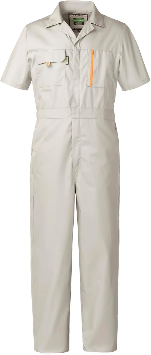 Mens Short Sleeve Coveralls Work Mechanics Jumpsuit Summer Overall Work Suit Breathable Crawl Suit Coverall