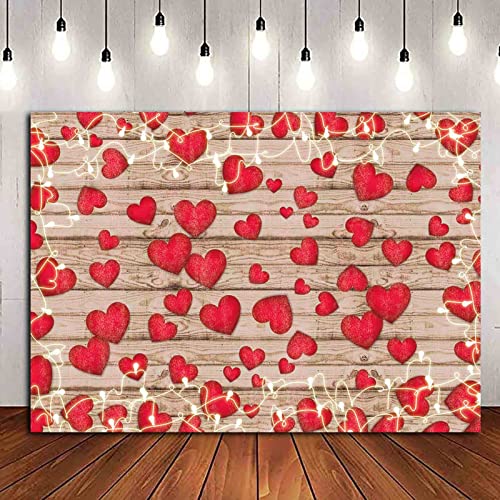 Vintage Red Love Heart Valentine's Day Theme Photography Backdrop Wedding Anniversary Bridal Shower Mother's Day Photo Background Studio Shoot Props 5x3ft