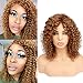 Goldfinch 100% Human Hair Wig Kinky Curly Wig with Bangs Fluffy Wavy Wig 150 Density 14 inches Brown Wig +Free Wig Cap