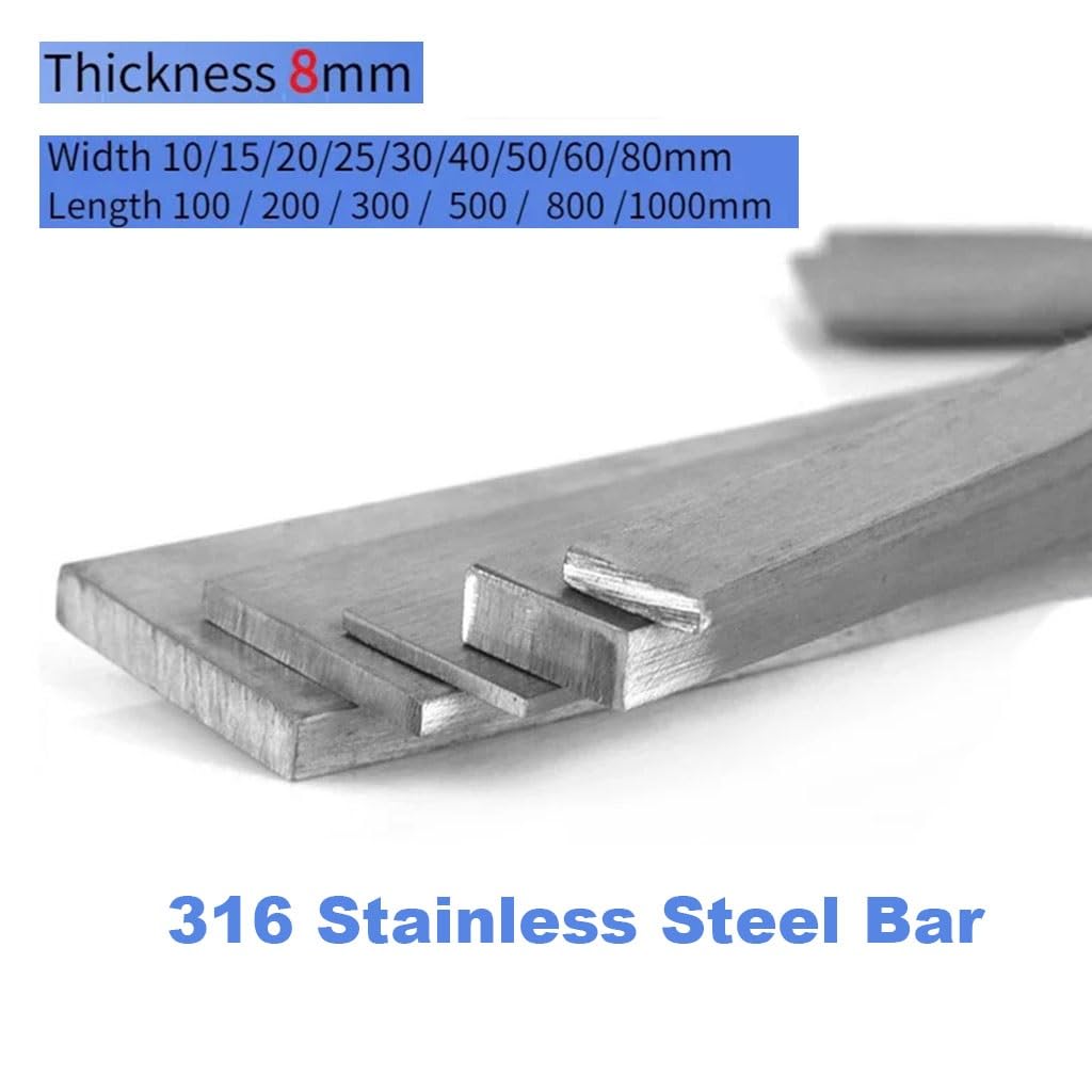 1pcs 316 Stainless Steel Bar Plate Thickness 8mm Width 10/15/20/25/30/40/50/60mm Length 100/200/300/500mm Metal Strip(8x15mm,Length 100mm)