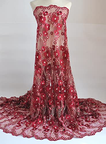 SanVera17 Manual Beading Glitter Stone African Lace Net Fabrics Nigerian Fabric Embroidered for Party Wedding 5 Yards