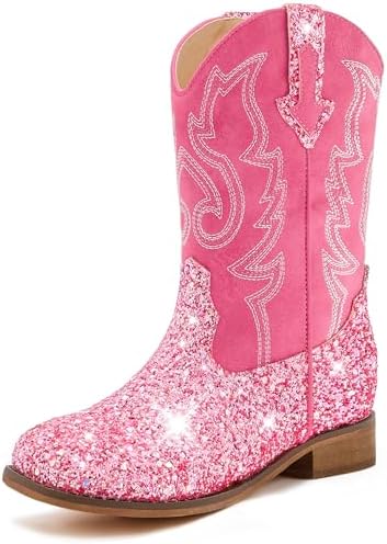 Girls Cowgirl Boots Unisex-Child Mid Calf Glitter Toddler Cowboy ...