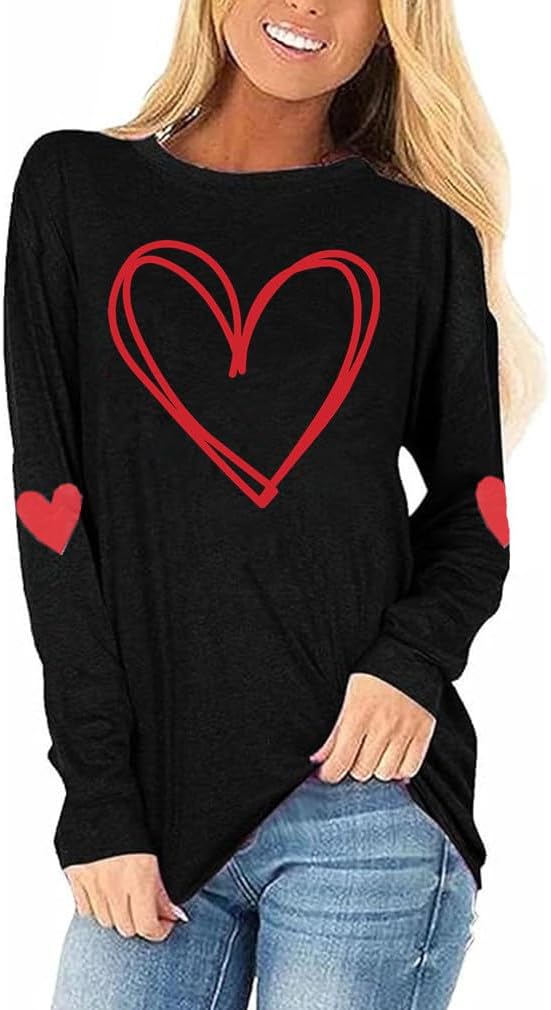 SurBepo Valentines Shirts for Women Love Heart Printed Long Sleeve T-Shirts Raglan Tops