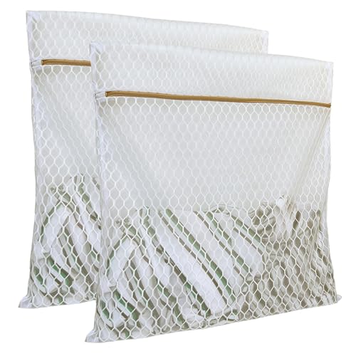 2 Pack Laundry Bag, Durable Big Honeycomb Mesh Laundry Bags Suitable for Delicate Clothes Washing 24 x 24 Inches (2 XX-Large)