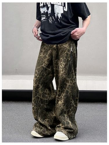 Men's Leopard Pants Baggy Y2K Cheetah Wide Leg Streetwear Trousers Pants3