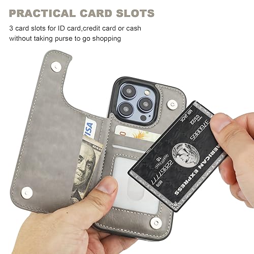 Étui portefeuille compatible avec iPhone 15 Pro ONETOP gris avec béquille - 3