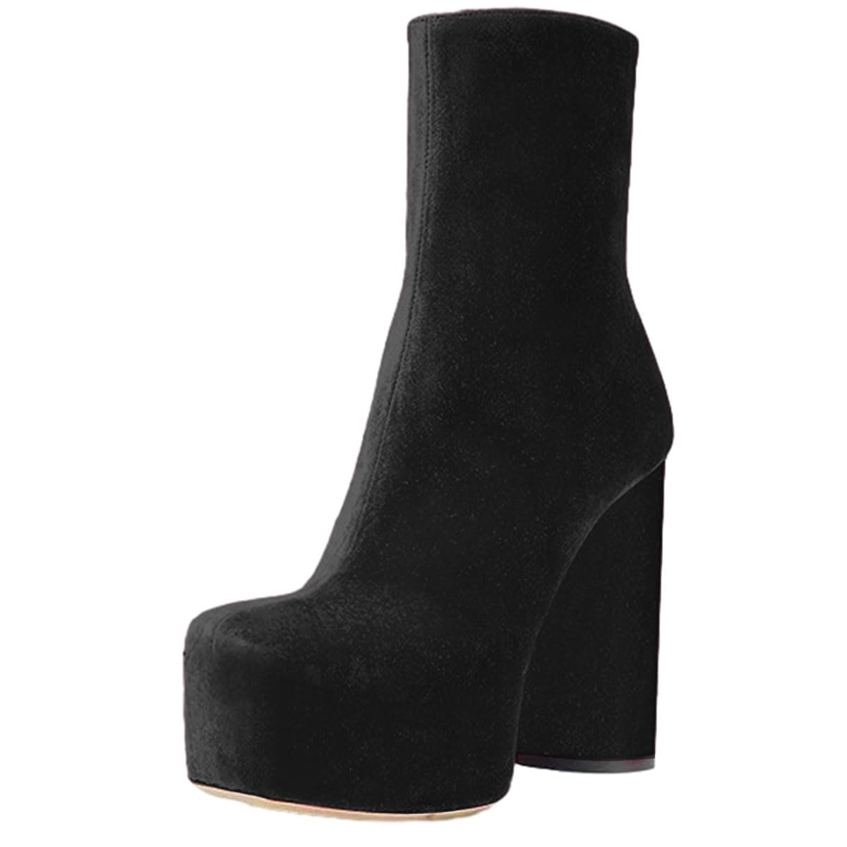 FSJ Women Gorgeous Platform Ankle Boots Closed Round Toe Chunky High Heel Pull On Shoes Size 4-15 US