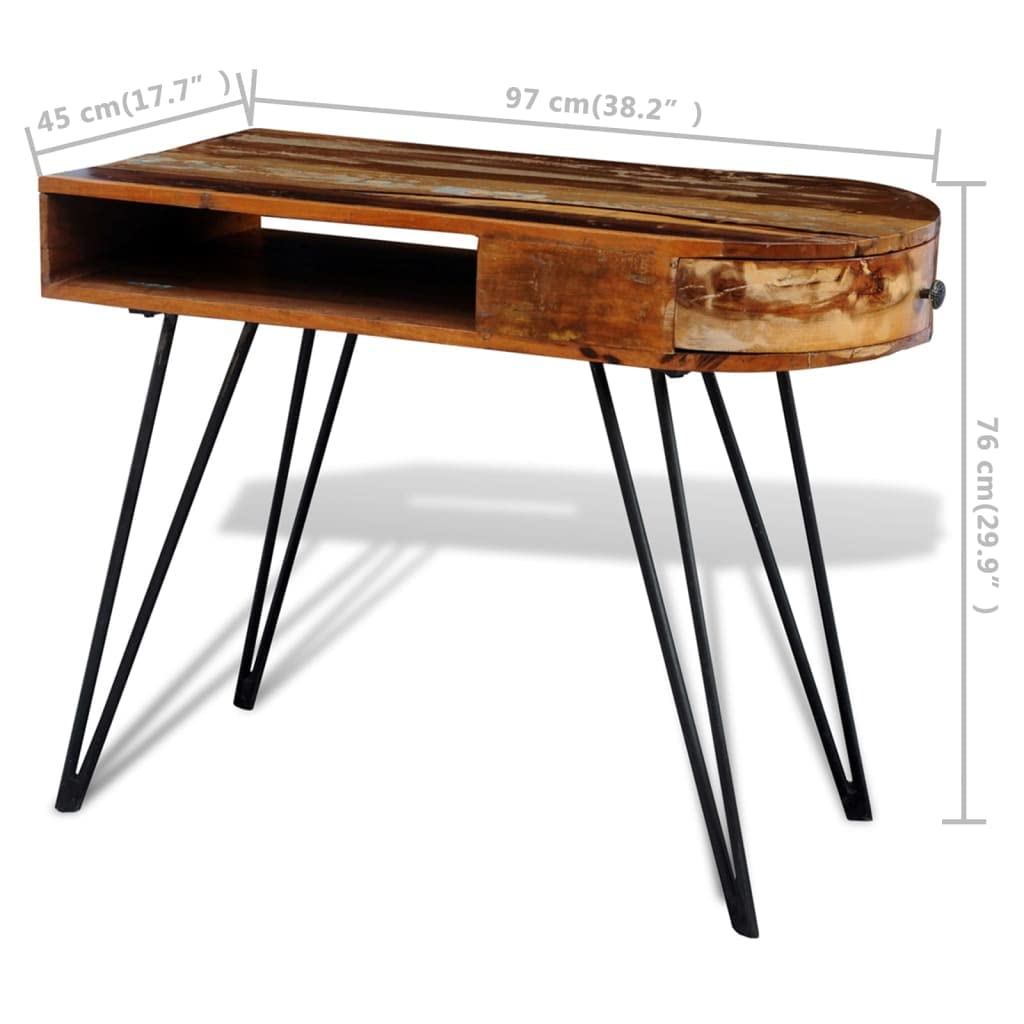 Escritorio de madera maciza con patas de hierro, 97 x 45 x 76 cm, con cajón y estante para oficina, ordenador, ordenador portátil, oficina en casa, ergonómico, ahorra espacio para jugar y