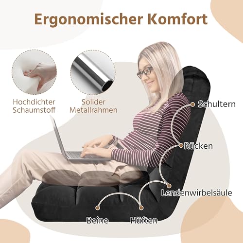 Yaheetech Bodenstuhl Faltbar, Lazy Sofa, Relaxsessel klappbar, Meditationsstuhl, Bodensessel mit Verstellbarer Lehne, Lesesessel für Zuhause oder Büro Schwarz