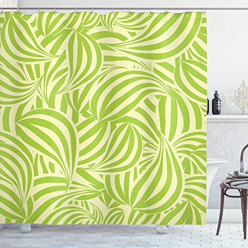 Printawe Apple Green Shower Curtain, Swirls Illustration Bicolor Geometric Arrangement