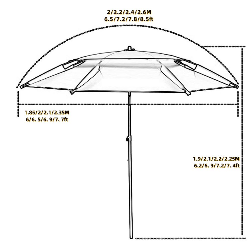 Sombrilla De Playa Grande, Sombrilla De Pesca Portátil para Exteriore, Sombrilla Inclinable para Viajar，vivaque，Pesca，Sombrilla Playa Antiviento Protección(Black,200cm/6.5ft)