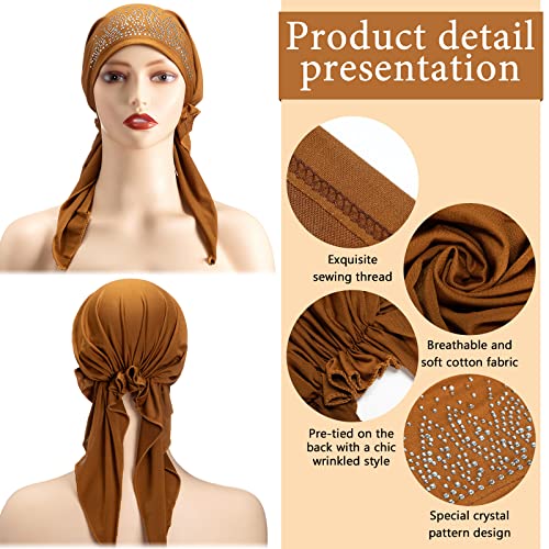Image of Geyoga 6 Pcs Chemo Headwear for Women Pre-tied Head Scarf Headwrap, Elegant | Sequin Pre Tied Head Wraps, Stretchy Turban Cap, Cancer Patients, Daily Wear