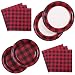 Aneco 98 Pieces Red and Black Plaid Party Supplies Party Tableware Paper Plates and Napkins for 24 Guests