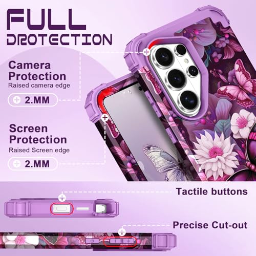 PIXIU Unique Flower Pattern Compatible with S26 Ultra case, Heavy Duty Dual Layer Shockproof Full-Body Protective Sturdy Hybrid Cute Rugged Case for Women,Girls,Kids-Butterfly by PIXIU - Used condition - Image 3