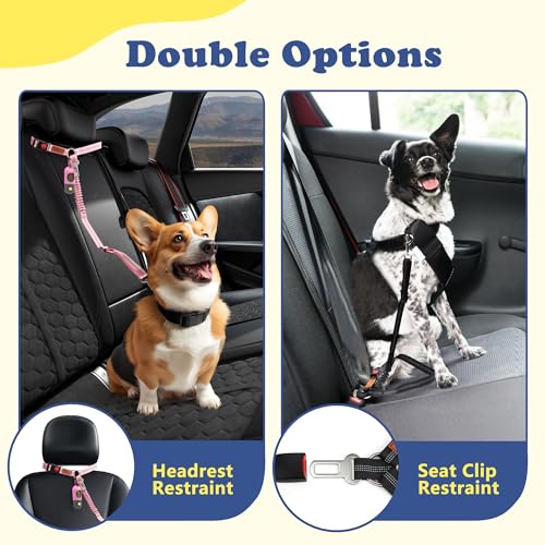 Removable Dog Seat Belt for Car iPetba Adjustable Safety Harness with Elastic Bungee Buffer Pet Vehicle Leash Restraint Secures to Headrest for Small Large Dogs (Pink) - Image 6