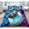 Tospass Bettwäsche Set 135x200cm Gamepad 3D Mädchen Jungen Jungs Kinder 2 Teilig Weich Blau Kinderbettwäsche Microfaser Bettbezug mit Reißverschluss 1 Kissenbezug 80x80cm