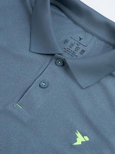 Image of TECHNOSPORT Men's Polyester Slim Fit Self-Design Short Sleeve Polo Matpiq T-Shirt with Anti Microbial, Techno Dry for Regular and Casual Use