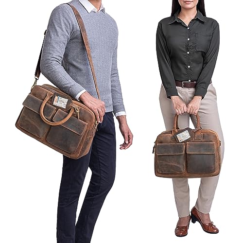 Bolso de piel para portátil STILORD Carlo, maletín vintage para universidad y negocios 2