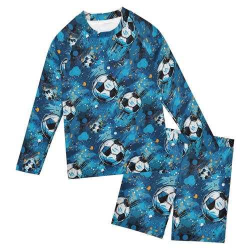Football Soccer Sport Blue Baby Boys' Toddler Long Sleeved Rashguard Swim Bathing Suit Set B0402951
