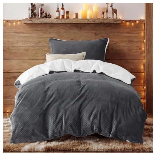 BEDSURE Flauschige Bettwäsche 135x200 Grau - Winter Bettbezug Fleece mit 80x80 cm Kissenbezug, Warme Bettwäsche-Sets mit Reißverschluss, Kuschel Waffelpique Winterbettwäsche Anthrazit für Einzelbett