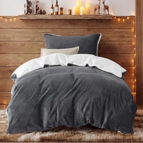 BEDSURE Flauschige Bettwäsche 135x200 Grau - Winter Bettbezug Fleece mit 80x80 cm Kissenbezug, Warme Bettwäsche-Sets mit Reißverschluss, Kuschel...