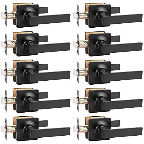 Gobekor 10 Pack Black Passage Lever Handle Interior Door Levers Hallway Closet Door Handles Straight Door Lock Keyless Square Lever Door Handles #TOP18