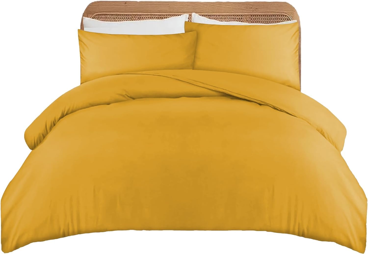 APEX FURNISHINGS Super King Size Duvet Cover Sets - 100% Brushed Microfiber Bedding Quilt Cover with Pillowcase - Ochre