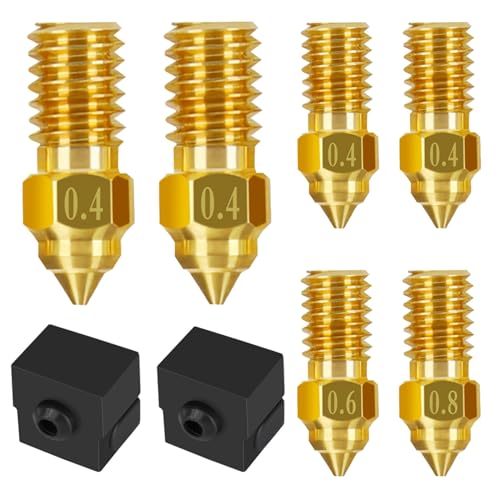 Comgrow 6pcs Ender 3 V3 SE Nozzle Kit, 3D Printer Brass Nozzles 0.4/0.6/0.8mm, High-Temperature Resistance Extruder Nozzles 2pcs Heater Block Silicone Cover for Creality Ender 5 S1/Ender 7
