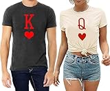 K and Q of Hearts Couple Shirt His and Hers Matching Outfit T Shirts Funny Cute Letter Print Graphic Casual Tee Tops (Beige XL)