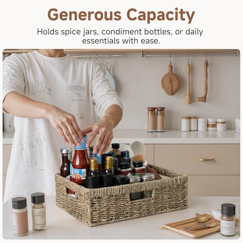 Image of StorageWorks Pantry Baskets, Wicker Storage Baskets, Shallow Basket, 1-Pack